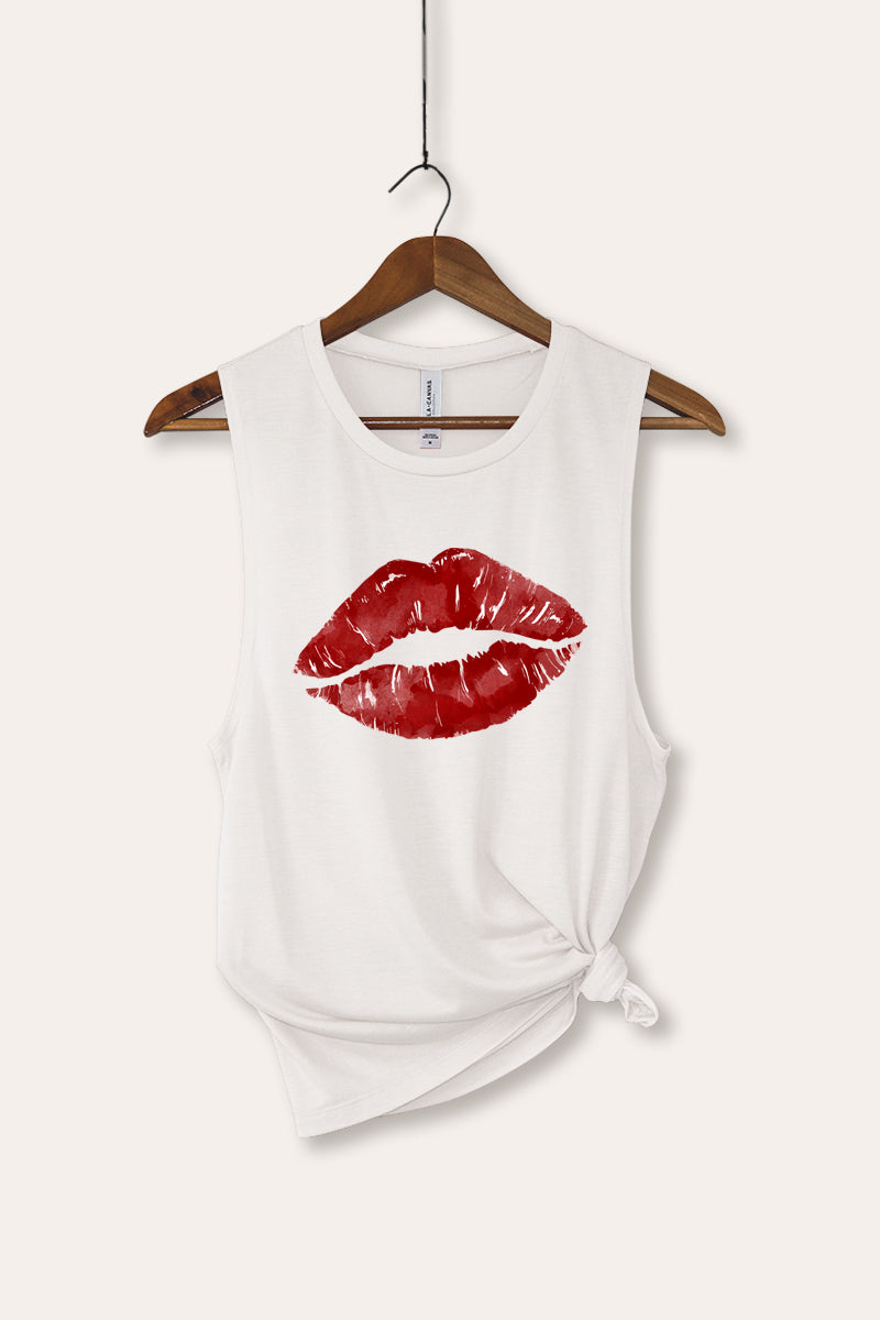 red kiss lips bella+canvas® graphic tank top