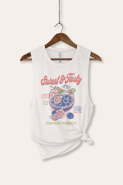 Sweet & Tasty Blueberry Fruit Graphic Women's Jersey Tank Top