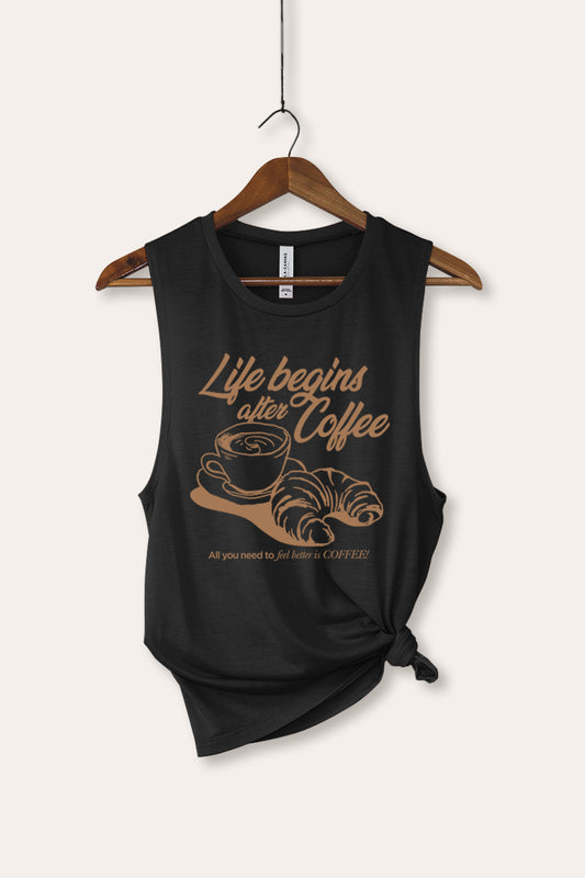 Life Begins After Coffee Graphic Women's Jersey Tank Top