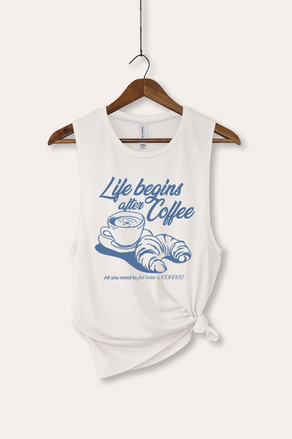 Life Begins After Coffee Graphic Women's Jersey Tank Top