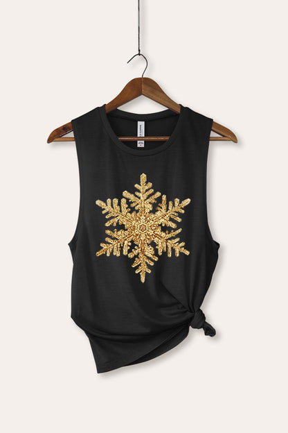 Gold Snowflake Holiday Graphic Women's Jersey Tank Top