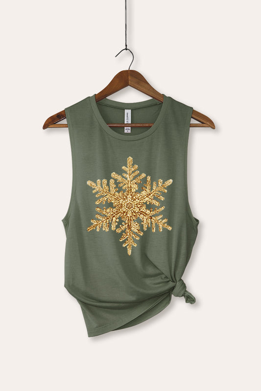 Gold Snowflake Holiday Graphic Women's Jersey Tank Top