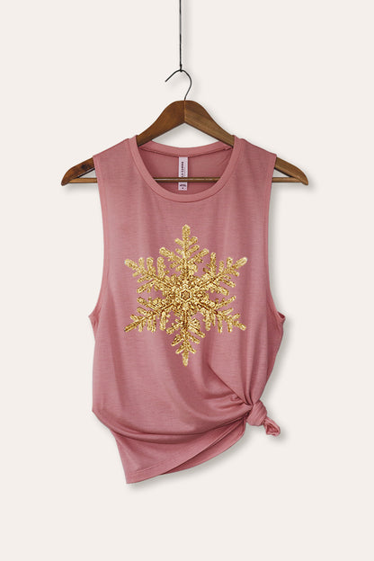 Gold Snowflake Holiday Graphic Women's Jersey Tank Top