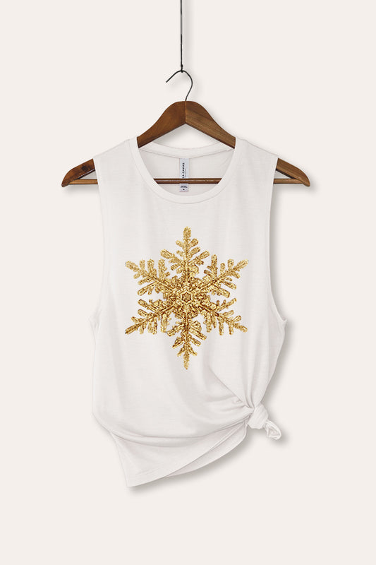 Gold Snowflake Holiday Graphic Women's Jersey Tank Top