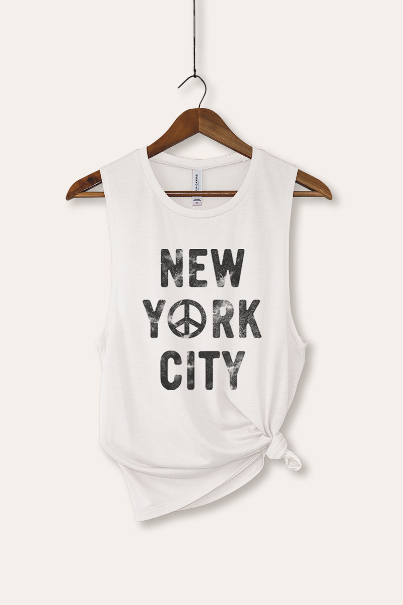 New York City Peace Sign Graphic Women's Jersey Tank Top
