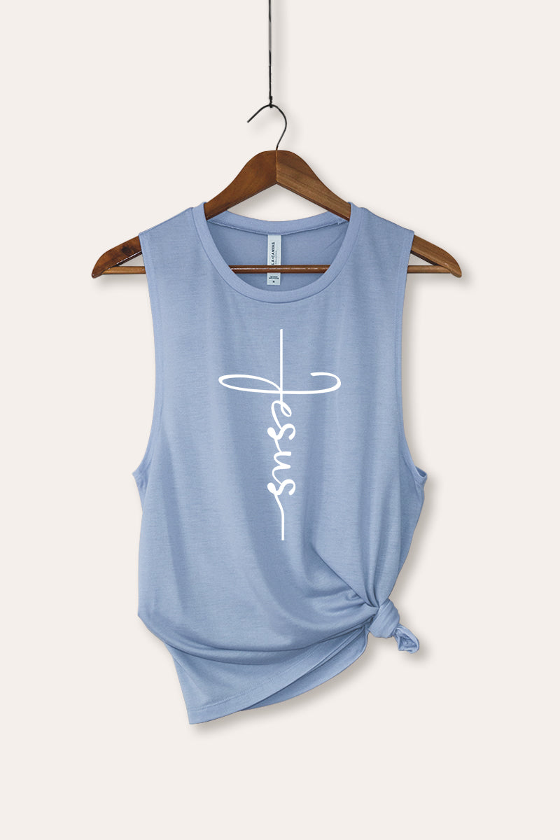 Jesus Cross Typography Women's Jersey Tank Top