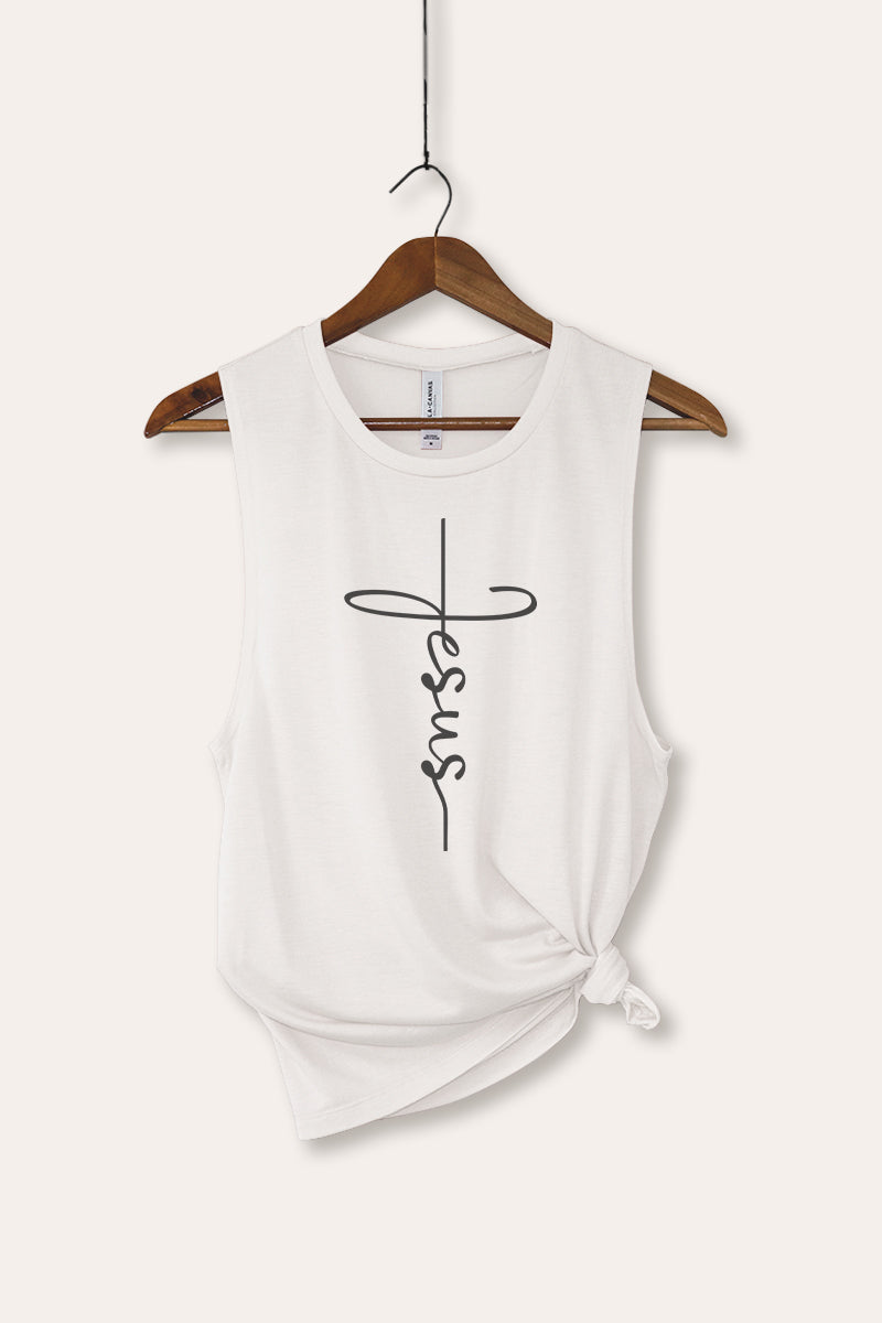 Jesus Cross Typography Women's Jersey Tank Top