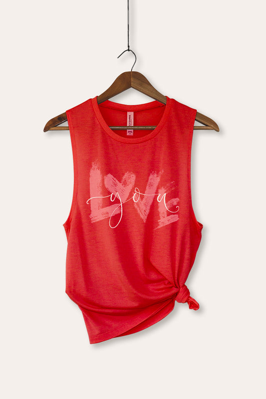 Love You Heart Graphic Women's Jersey Tank Top