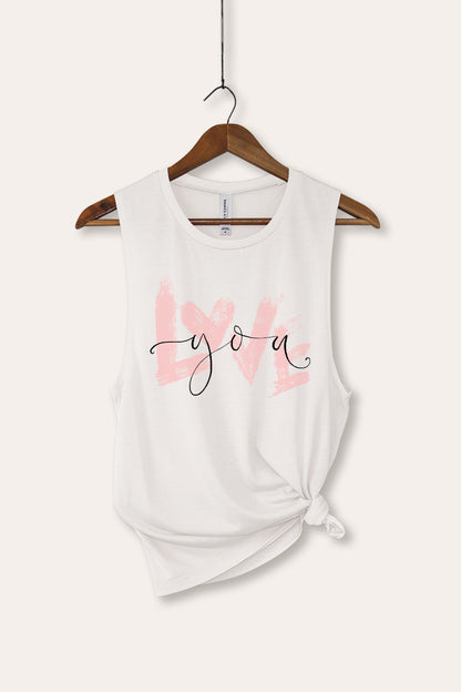 Love You Heart Graphic Women's Jersey Tank Top