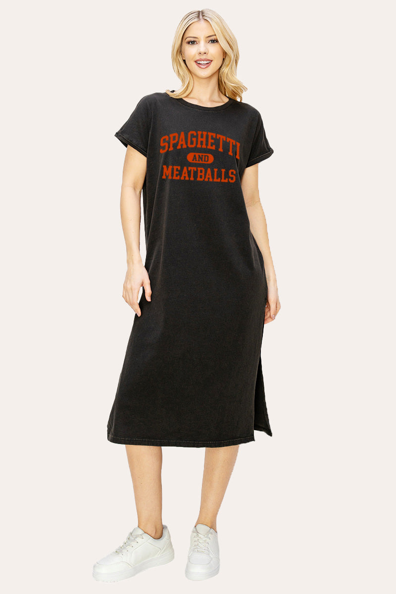 spaghetti & meatballs graphic midi dress