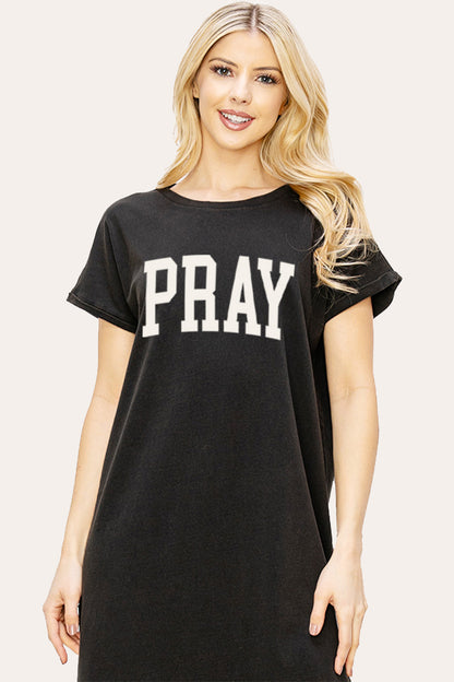 "pray" graphic midi dress