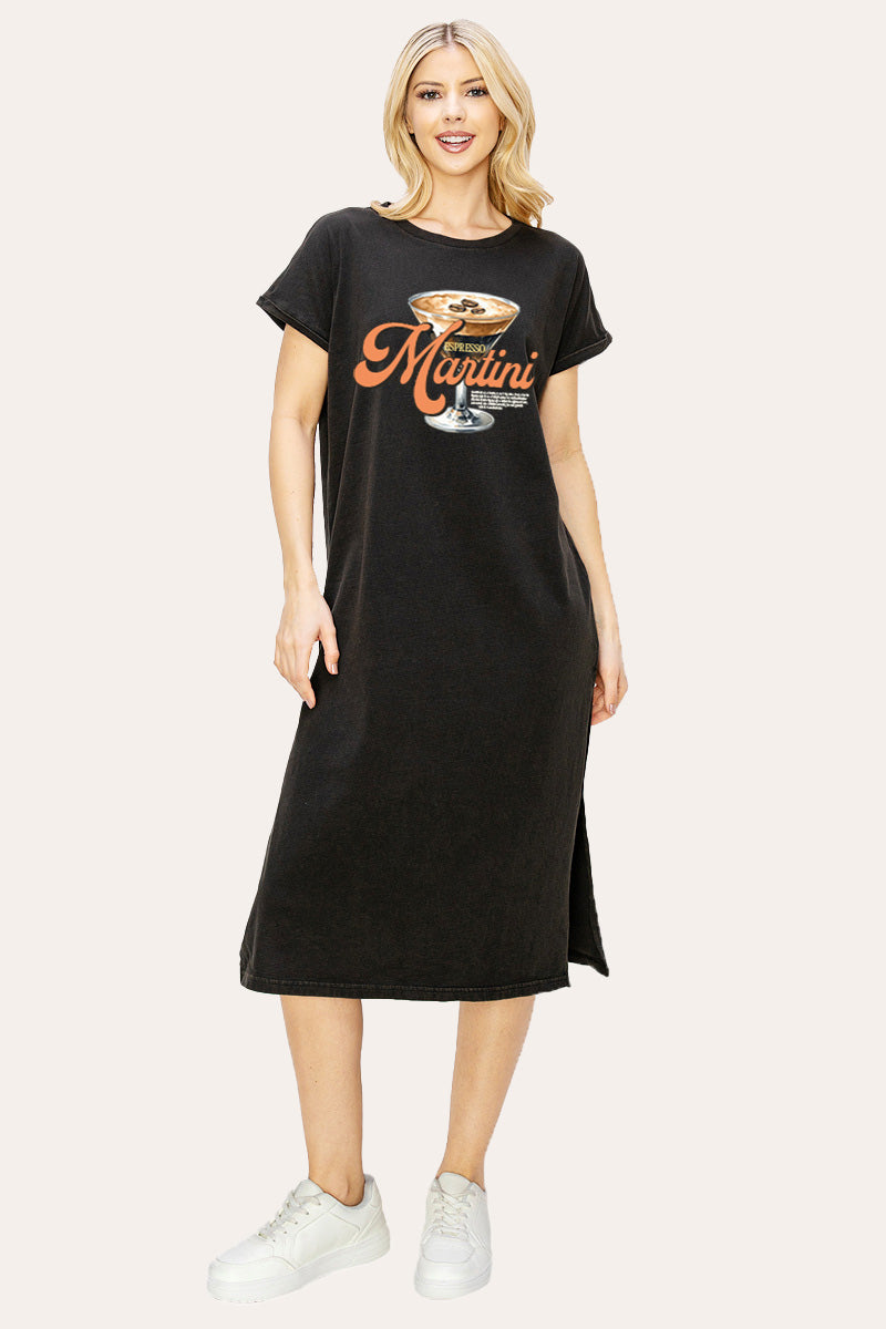 espresso martini graphic midi dress