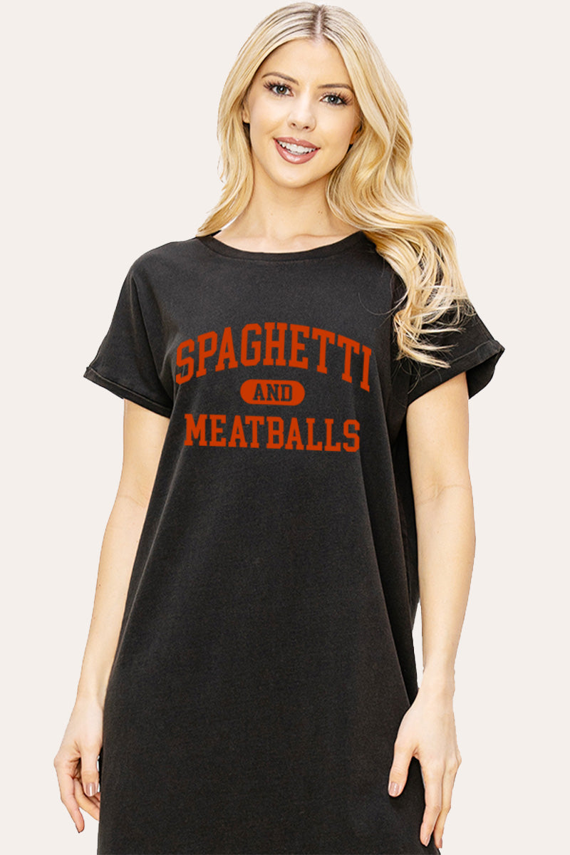 spaghetti & meatballs graphic midi dress