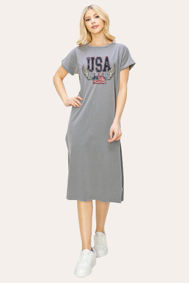 USA Flag Wings Of Freedom Graphic Women's Midi Dress