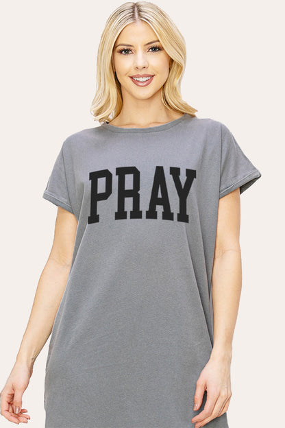 "pray" graphic midi dress