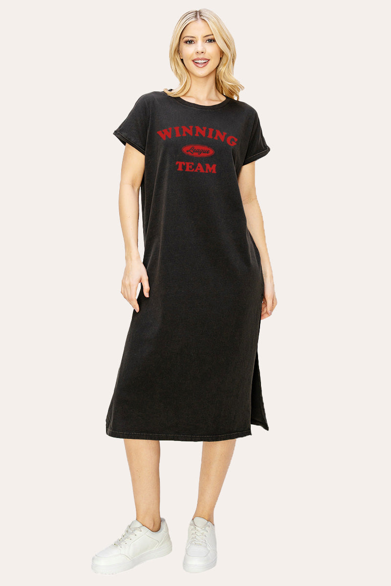 "winning team" graphic midi dress