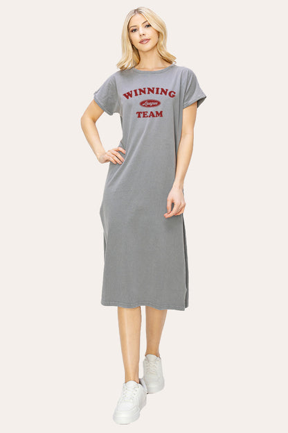 "winning team" graphic midi dress