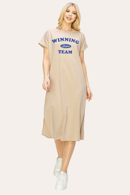 "winning team" graphic midi dress
