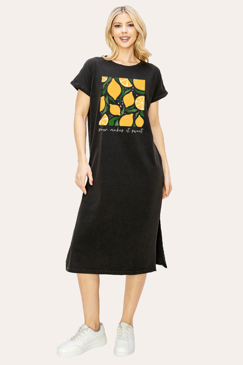 Sour & Sweet Lemon Fruit Graphic Women's Midi Dress