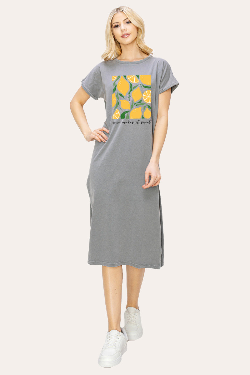 Sour & Sweet Lemon Fruit Graphic Women's Midi Dress