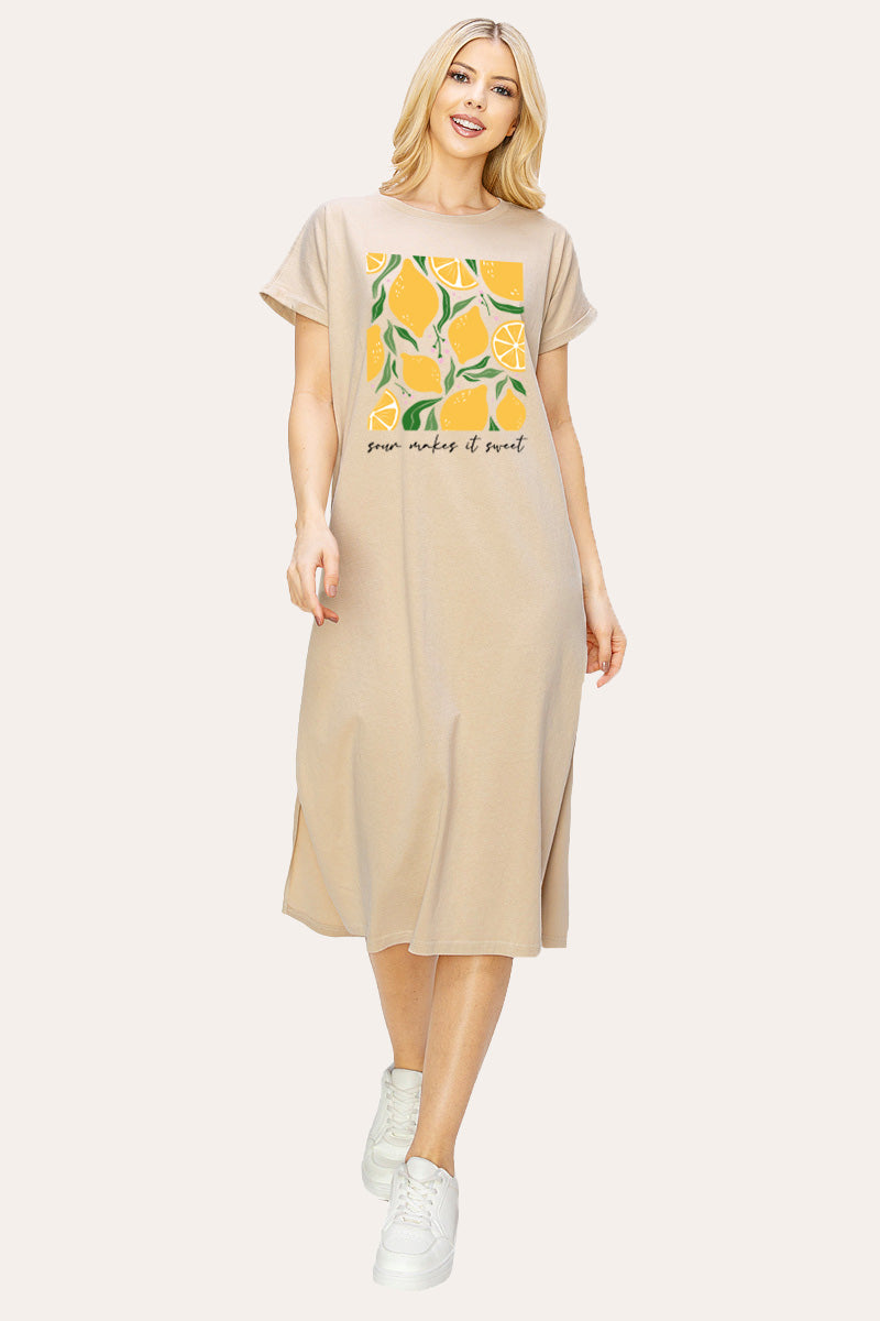 Sour & Sweet Lemon Fruit Graphic Women's Midi Dress